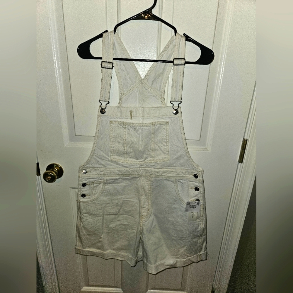 American Eagle Outfitters Cream Denim Overalls